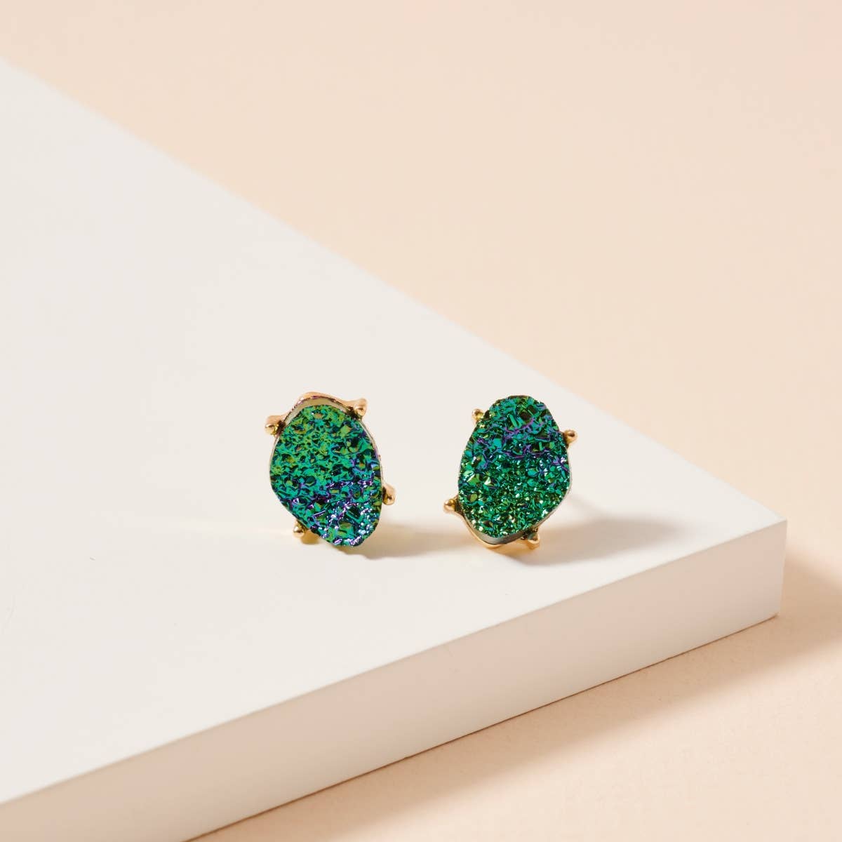 Organic Shaped Druzy Stone Stud Earrings