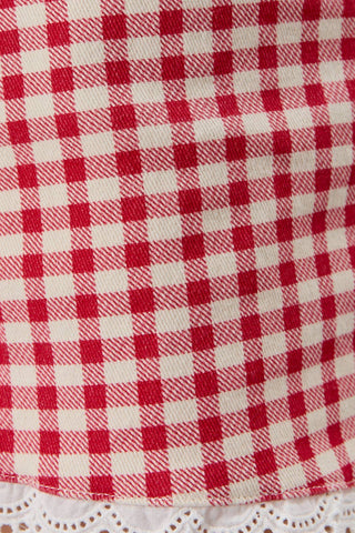 Red and White Gingham & Lace Denim Shortscn