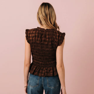 Women's Smocked Plaid Ruffle Peplum Top