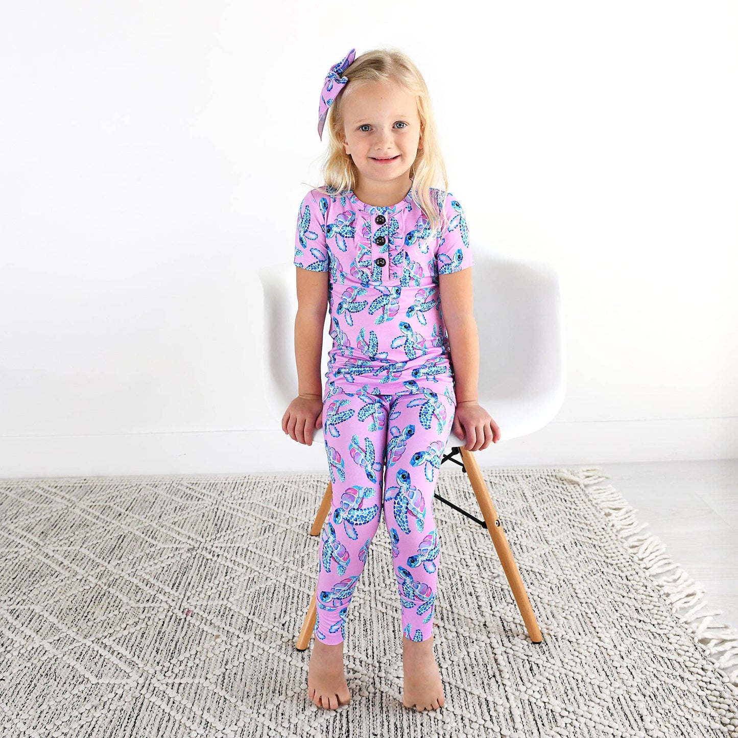 Waverly Sea Turtles Ruffle Two Piece Bamboo Kids Lounge Set
