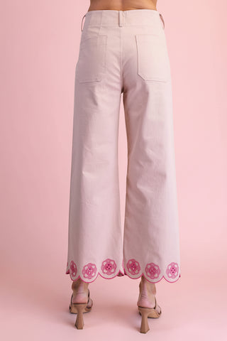 High-Waisted Scallop Hem Wide-Leg Pants