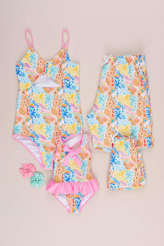 Girls’ Tropical Beach Ruffle One-Piece Swimsuit