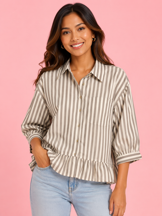 Women’s Striped Peplum Button-Down Blouse