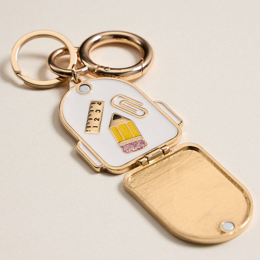 Gold Backpack Locket Keychain with School Supply Icons