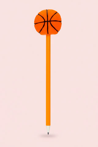 Pencil with a basketball design on an orange shaft