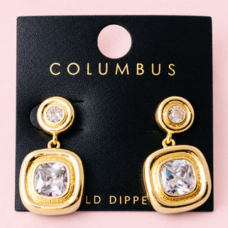 Gold Dipped Cushion Bezel Drop Earrings