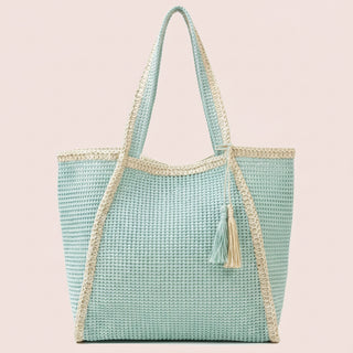 Two Tone Woven Straw Tote Bag
