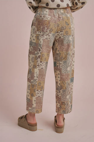 Women's Mid Rise Relaxed Everyday Casual Fit Mixed Print Vintage Boho Patchwork Pants