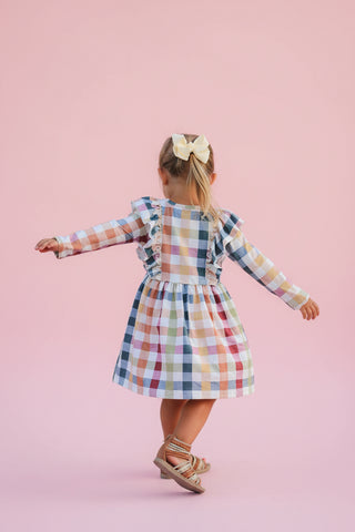 Fall Thanksgiving Plaid Long Sleeve Girls Dress