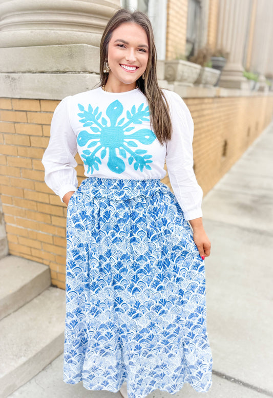 Calico Scallop | Ruffle Maxi Skirt 
