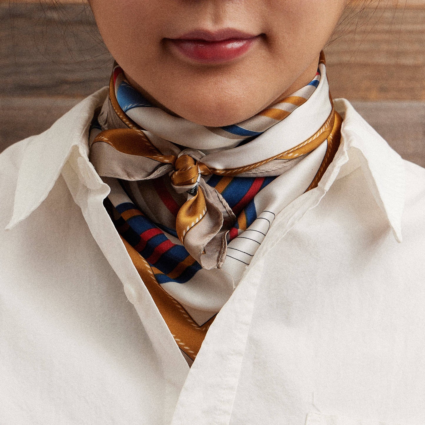 Elegant Equestrian Silk-Feel Square Scarf with Print