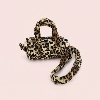 Quilted Leopard Print Barrel Crossbody Bag