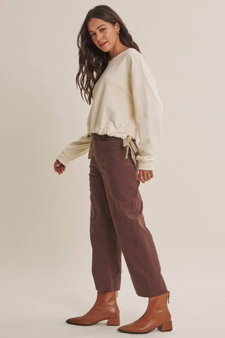 Stretch Cotton Linen High-Waist Ankle Pants