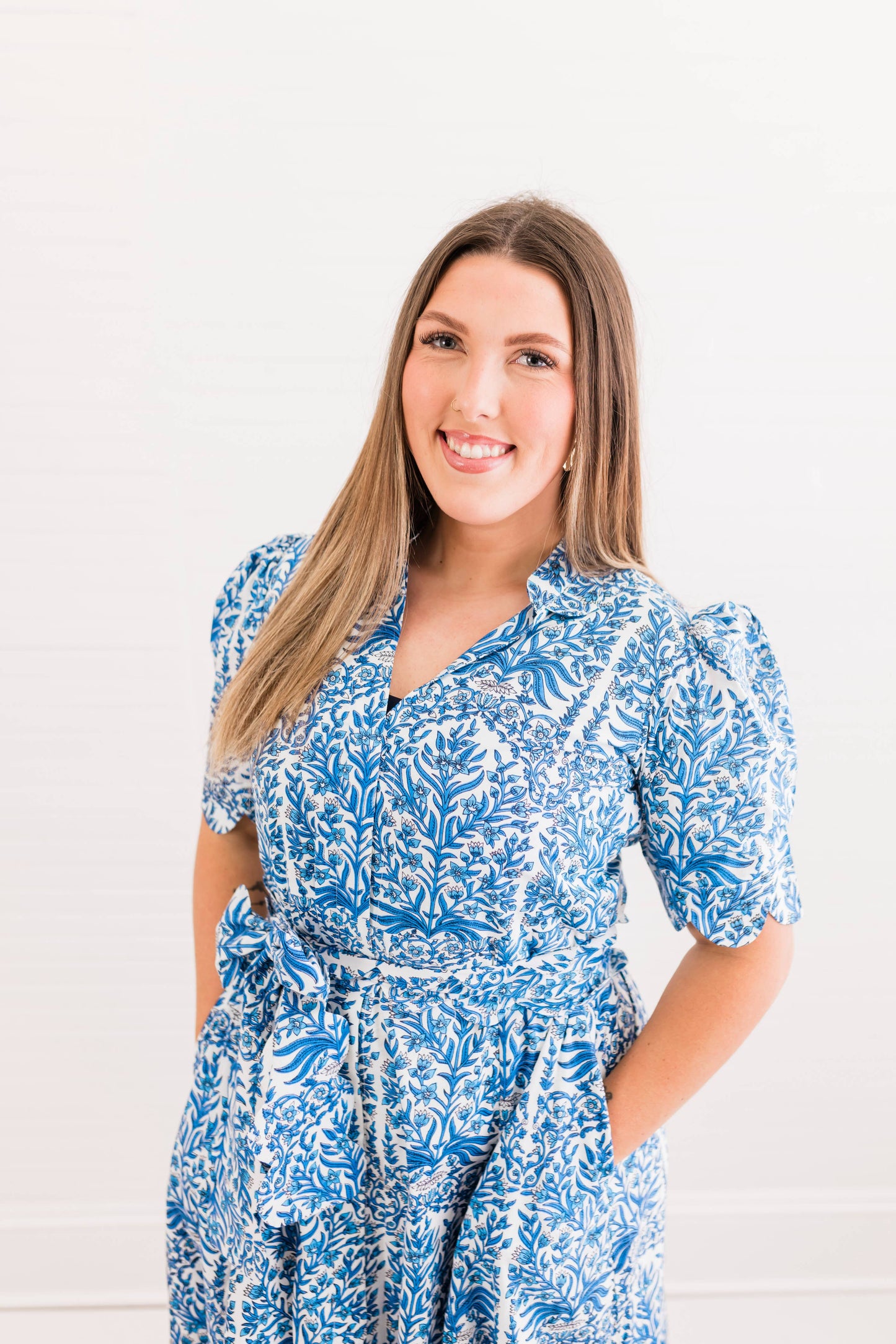 Blue Italian Grace Scalloped Dress 
