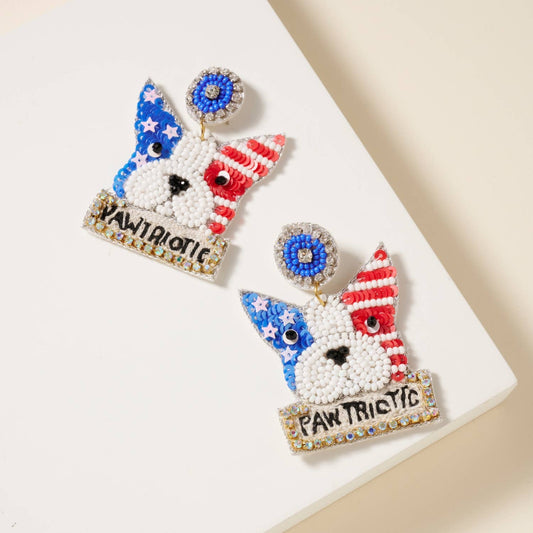 USA Dog Seed Beaded Earrings