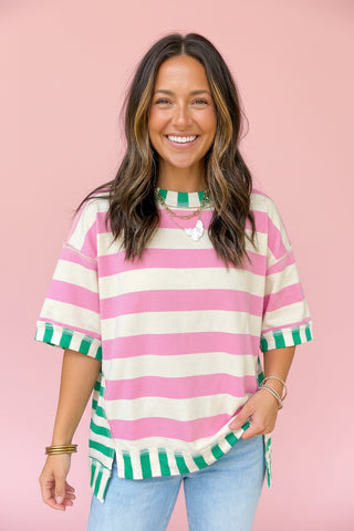 Color Block Striped Oversized Tee