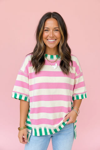 Color Block Striped Oversized Tee