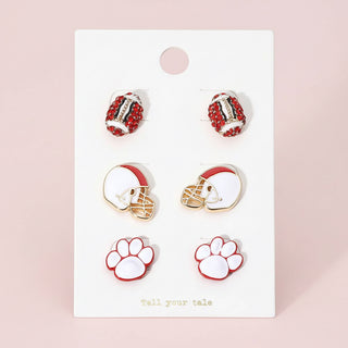 Game Day Football Helmet & Paw Stud Earring Set