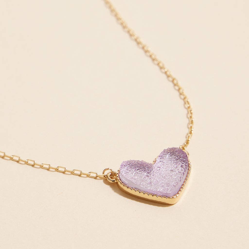 Heart Druzy Stone Charm Short Necklace