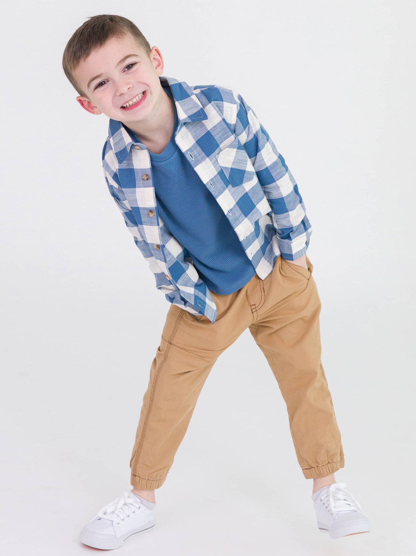 Boys Countryside Blue Plaid Long Sleeve Button Down Shirt