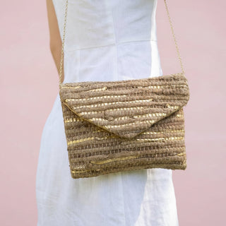 Artisan Woven Metallic Thread Envelope Clutch