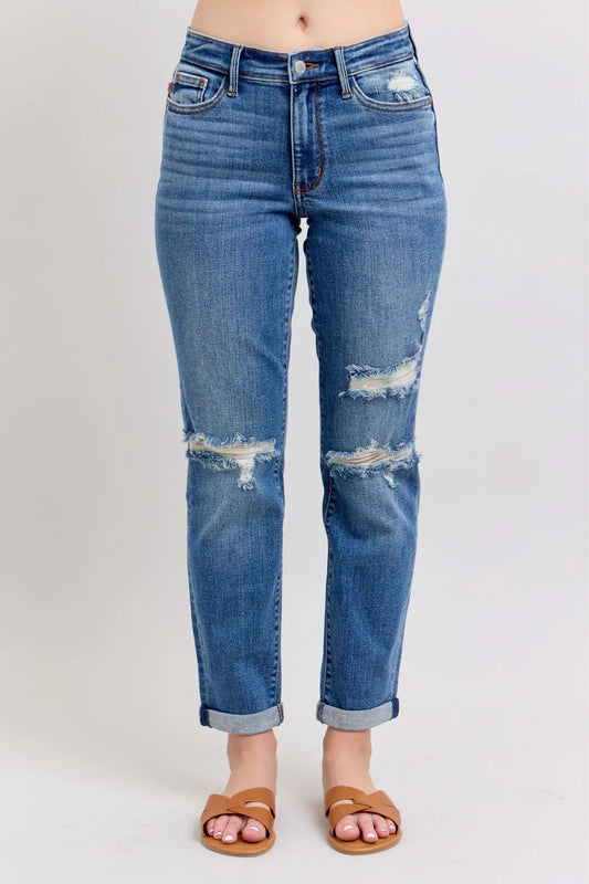Judy Blue Mid-Rise Distressed Boyfriend Jeans