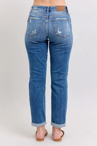 Judy Blue Mid-Rise Distressed Boyfriend Jeans