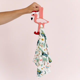Coastal Christmas Flamingo Baby Lovey | Holiday Bamboo Security Blanket
