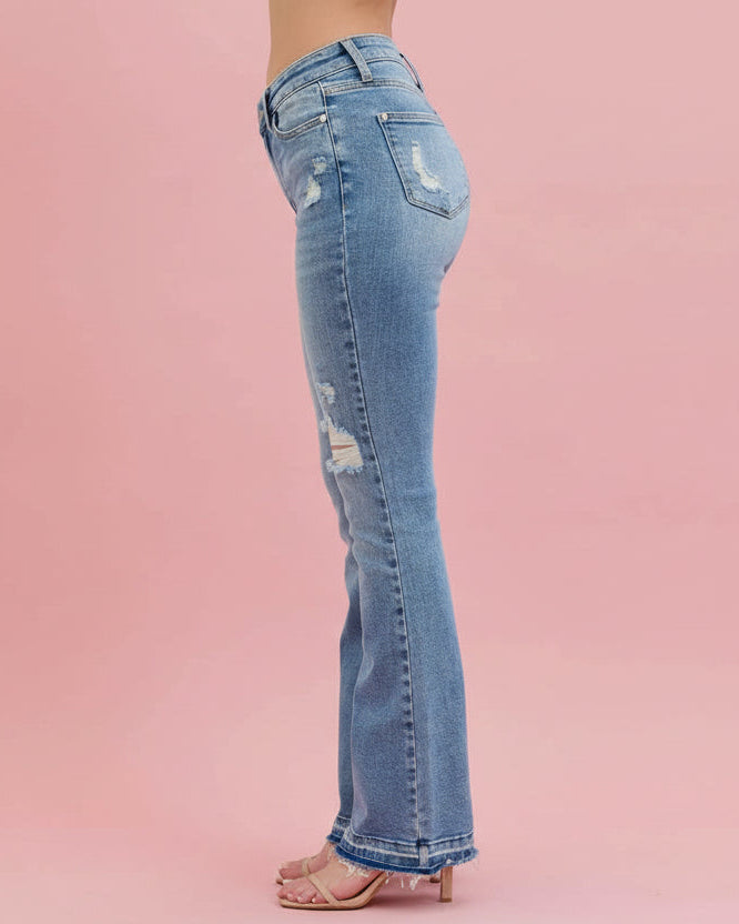 Judy Blue Mid-Rise Destroyed Bootcut Jeans with Raw Hem