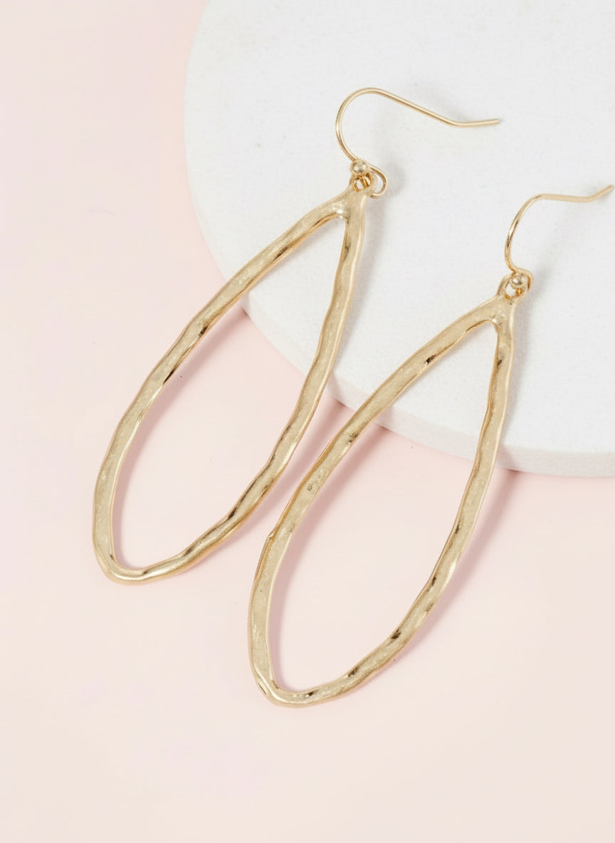 Hammered Metal Elongated Teardrop Dangle Earrings