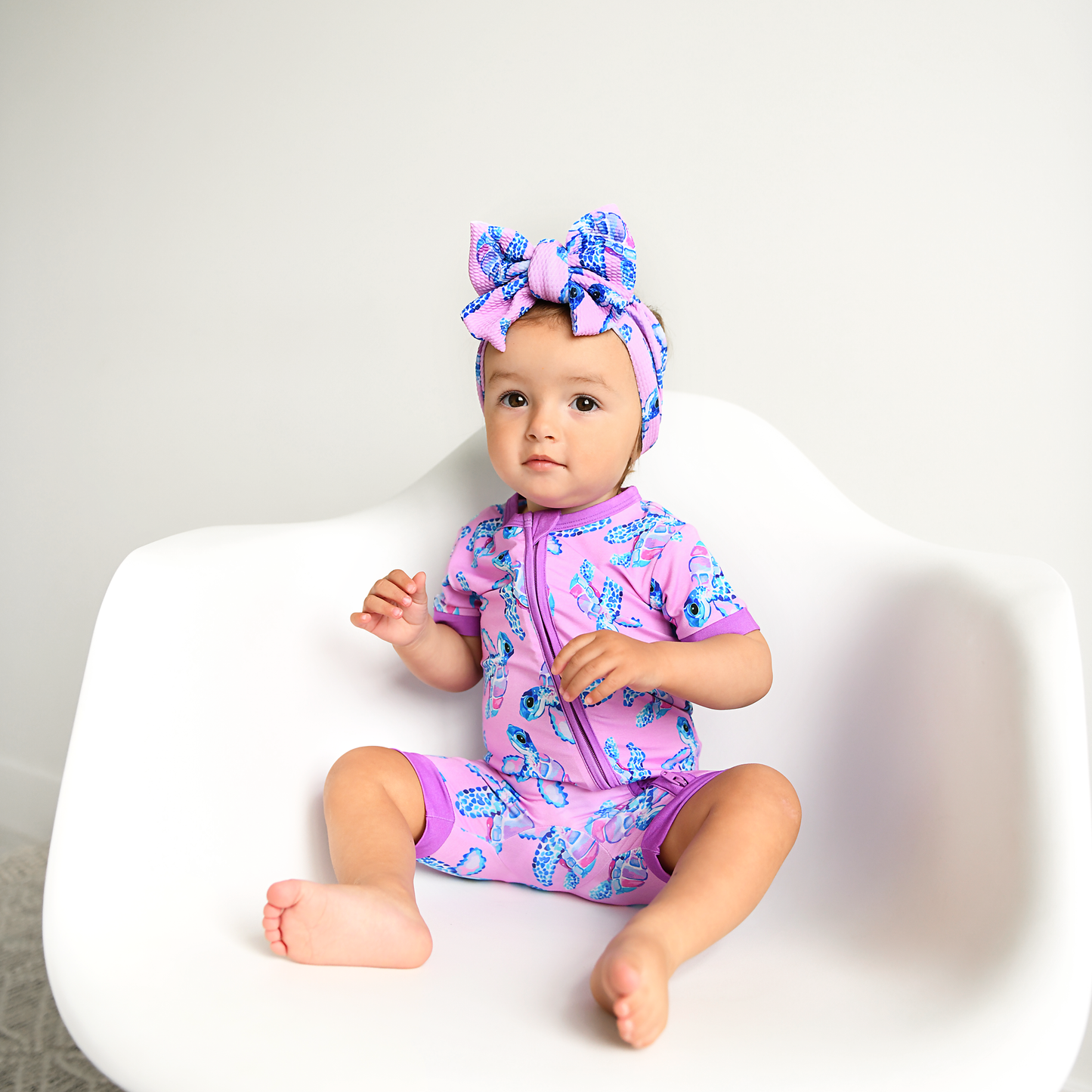 Waverly Sea Turtles Shorty Zip Bamboo Baby Lounge Outfit