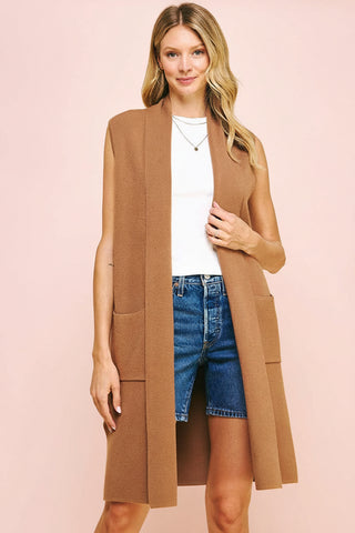 Women's Open-Front Shawl Collar Long Knit Vest