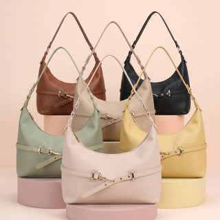 Vegan Leather Horsebit Strap Hobo Shoulder Bag