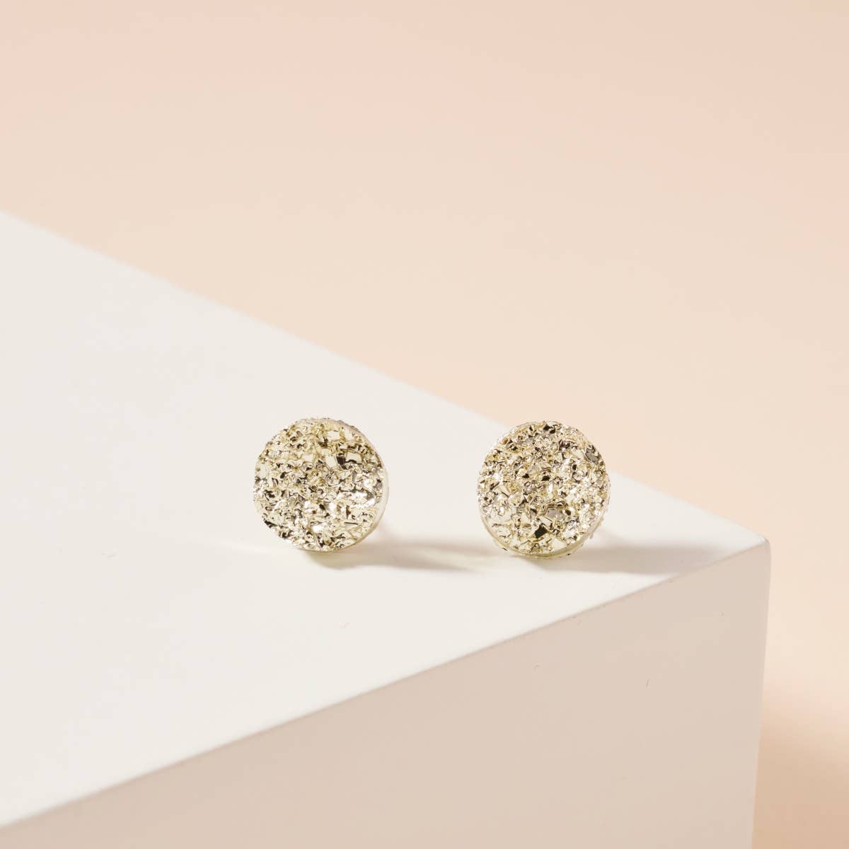 Metallic Druzy Stone Round Stud Earrings