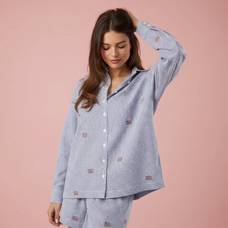 Stripe Flag Embro Oversized Button Down Shirt