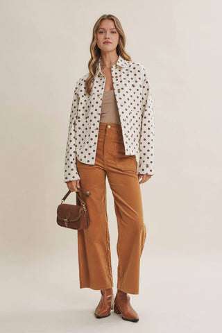 High Rise Wide Leg Stretch Corduroy Patch Pants