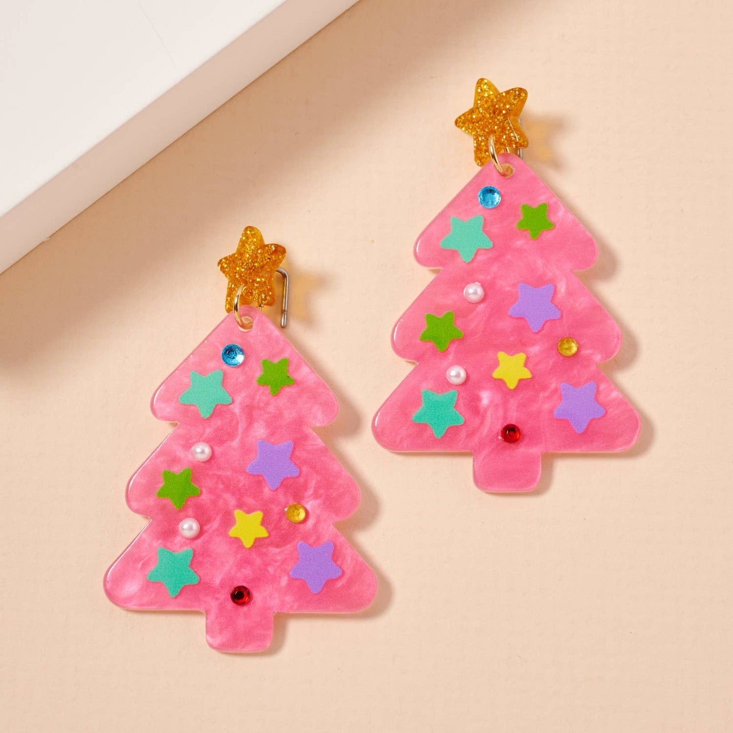 Christmas Tree with Stars Dangling Earrings