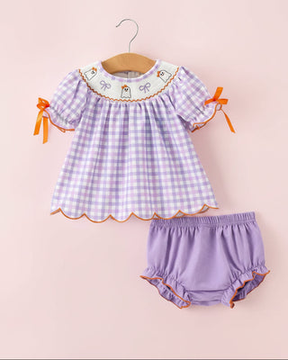 Halloween Ghost Plaid Bow Girls Bloomer Set