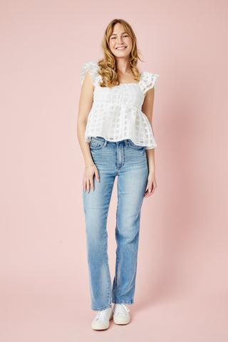 Judy Blue High Waist Tummy Control Contrast Wash Straight Leg Jeans