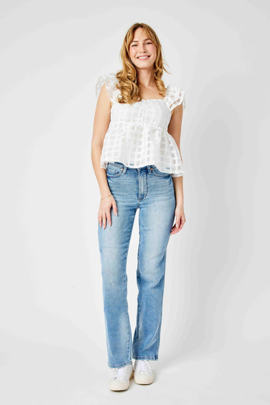 Judy Blue High Waist Tummy Control Contrast Wash Straight Leg Jeans