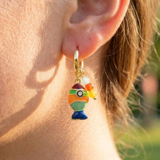 Vibrant Stripe Fish and Bead Charm Hoop Earrings