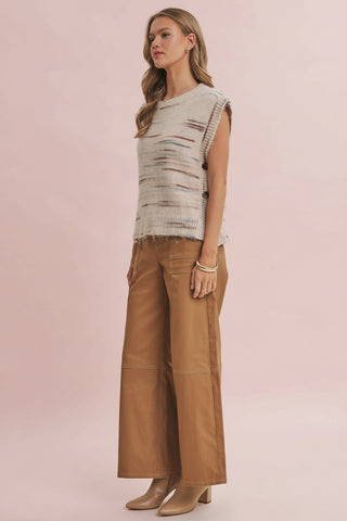 Women's Wide Leg Stretch Cotton Twill Utility Pants with Contrast Stitching