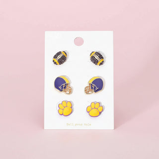 Game Day Football Helmet & Paw Stud Earring Set