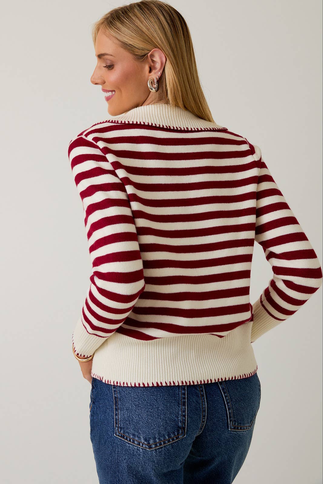 Crimson & Cream Striped Cardigan