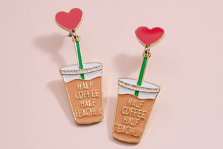 Half Coffee and Half Teacher Enamel Post Earrings