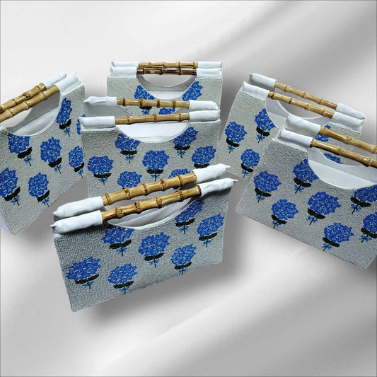 Narragansett Beaded Hydrangea Bag with Bamboo Handles