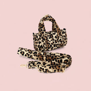 Quilted Leopard Print Barrel Crossbody Bag
