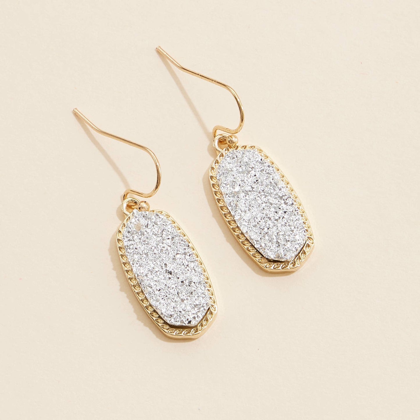 Oval Druzy Stone Drop Earrings