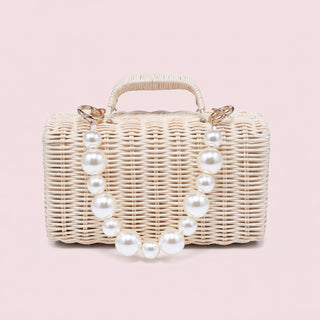 Everly Pearl-Strung Woven Box Evening Bag