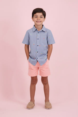 Boys&nbsp;Navy Watermelon Seersucker &amp; Coral Short Se